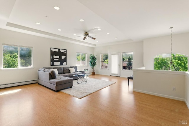 4620 Morris Ct, Santa Rosa, CA 95405 - living area with a tray ceiling, healthy amount of natural light, light wood-style flooring, and recessed lighting