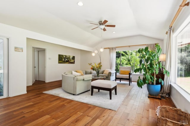 4100 Petrified Forest Rd, Santa Rosa, CA 94515 - living room featuring lofted ceiling, a ceiling fan, and light wood-style floors