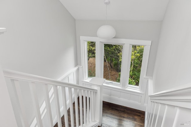 475 Molino Ave, Mill Valley, CA 94941 - stairway with a decorative wall, a wainscoted wall, and wood finished floors