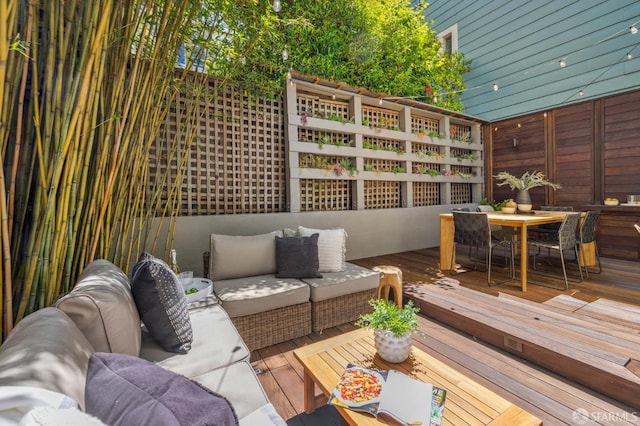 2111 Vallejo St, San Francisco, CA 94123 - wooden terrace featuring outdoor lounge area and outdoor dining space