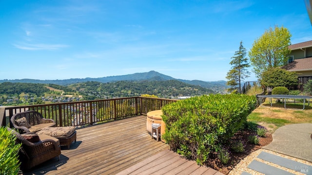 9 Endeavor Cv, Corte Madera, CA 94925 - wooden terrace with a trampoline and a mountain view