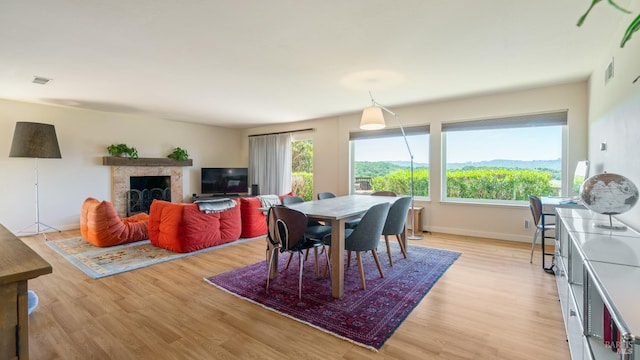 9 Endeavor Cv, Corte Madera, CA 94925 - dining space featuring light wood finished floors, baseboards, and a fireplace
