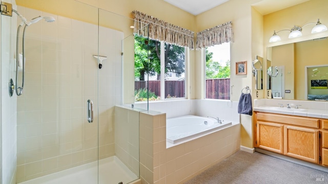 2001 Timberline Ln, Petaluma, CA 94954 - bathroom featuring a stall shower, a garden tub, and vanity