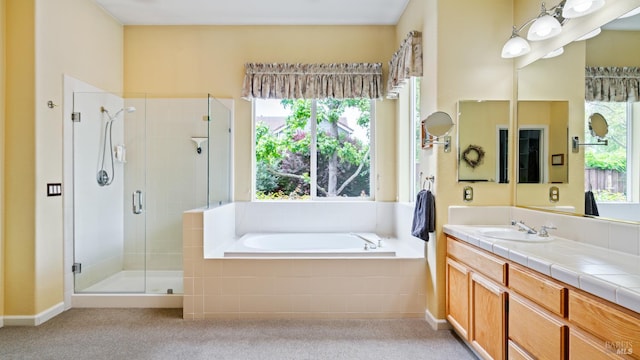 2001 Timberline Ln, Petaluma, CA 94954 - bathroom with a stall shower, a garden tub, vanity, and carpet floors
