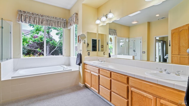2001 Timberline Ln, Petaluma, CA 94954 - bathroom with a stall shower, a bath, and double vanity