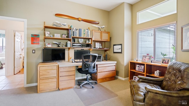2001 Timberline Ln, Petaluma, CA 94954 - home office featuring light colored carpet, baseboards, and built in study area