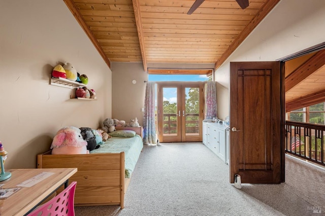 303 Mctavish Ct Unit A, Fairfield, CA 94534 - bedroom featuring carpet floors, access to outside, wood ceiling, and french doors