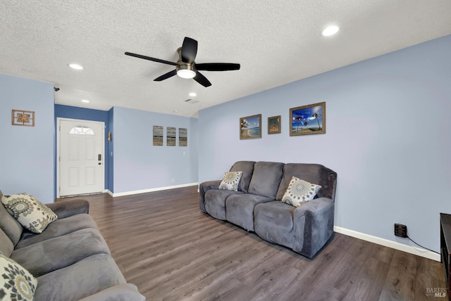 130 Ward Ct, Vallejo, CA 94589 - living room with ceiling fan, baseboards, wood finished floors, a textured ceiling, and recessed lighting