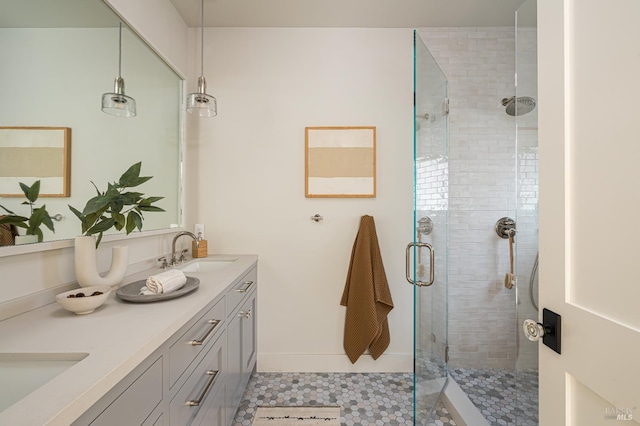 5 Monte Vista Ave, Larkspur, CA 94939 - full bath featuring a shower stall, double vanity, and baseboards