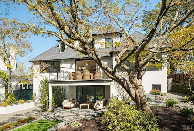 5 Monte Vista Ave, Larkspur, CA 94939 - rear view of property with a balcony, stucco siding, a patio, and an outdoor living space
