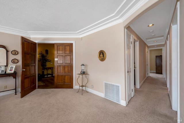 7753 N Cora Dr, Lucerne, CA 95458 - carpeted entryway featuring crown molding, baseboards, and arched walkways