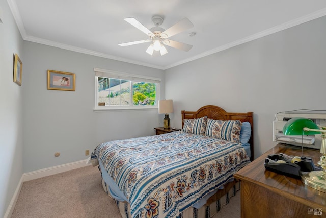 7753 N Cora Dr, Lucerne, CA 95458 - carpeted bedroom featuring ornamental molding, baseboards, and ceiling fan