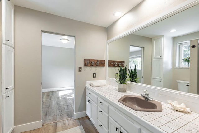 10505 Cherry Ridge Rd, Sebastopol, CA 95472 - bathroom with wood finished floors, plenty of natural light, vanity, toilet, and recessed lighting