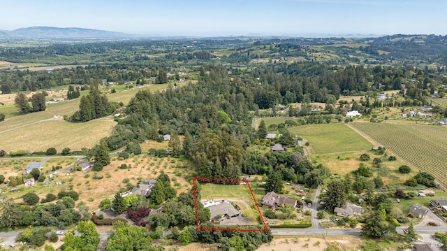 10505 Cherry Ridge Rd, Sebastopol, CA 95472 - aerial view of sparsely populated area with property parcel outlined and mountains