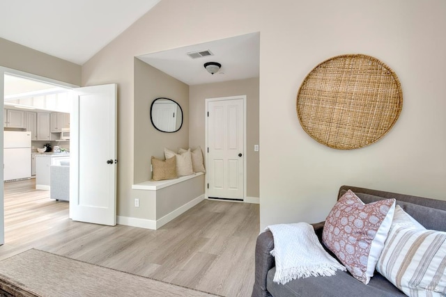 41 Salinas Ave, San Anselmo, CA 94960 - living area with light wood-type flooring, vaulted ceiling, and baseboards
