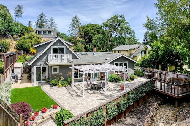 41 Salinas Ave, San Anselmo, CA 94960 - back of property with a pergola, a balcony, a patio area, and a deck