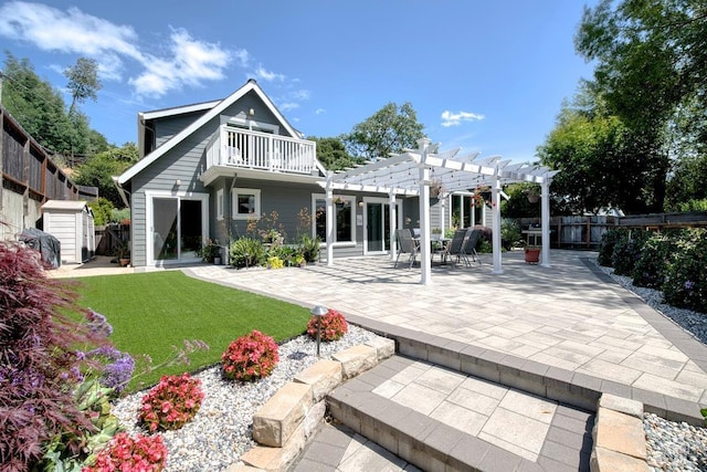 41 Salinas Ave, San Anselmo, CA 94960 - back of property featuring a pergola, a patio, and a balcony