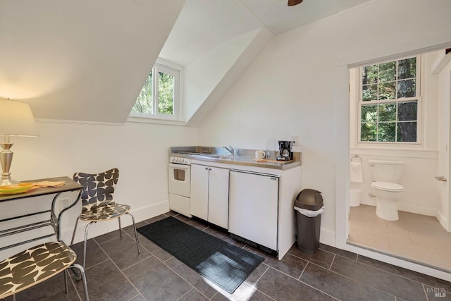 1423 Foothill Blvd, Calistoga, CA 94515 - interior space with plenty of natural light, tile patterned floors, toilet, lofted ceiling, and vanity