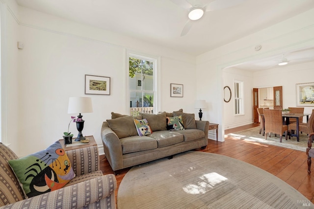 1423 Foothill Blvd, Calistoga, CA 94515 - living area featuring ceiling fan, hardwood / wood-style floors, and baseboards