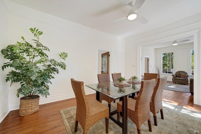 1423 Foothill Blvd, Calistoga, CA 94515 - dining area with ceiling fan, wood-type flooring, and baseboards