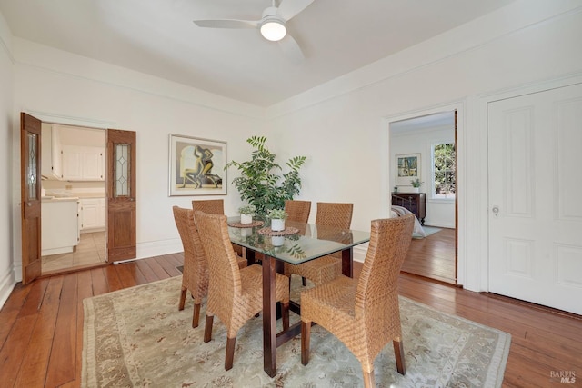 1423 Foothill Blvd, Calistoga, CA 94515 - dining area featuring hardwood / wood-style flooring, a ceiling fan, and baseboards