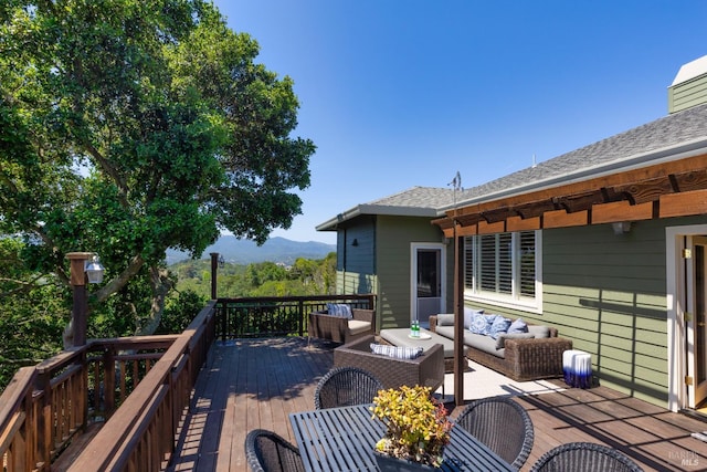15 Upland Ln, Novato, CA 94945 - wooden deck with an outdoor hangout area and a mountain view