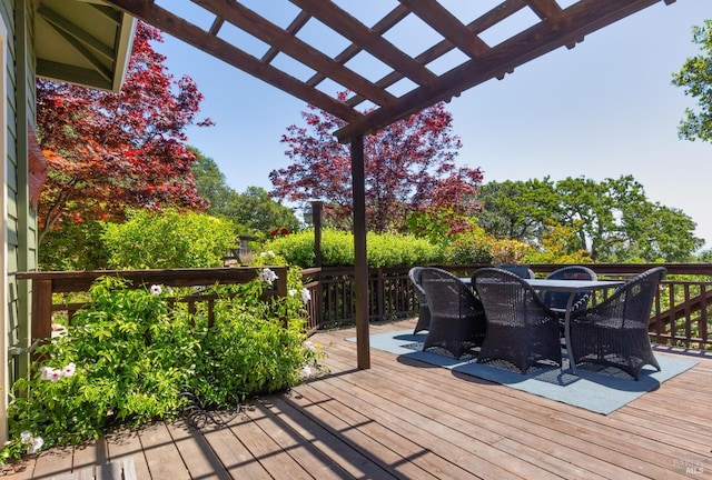 15 Upland Ln, Novato, CA 94945 - wooden terrace featuring a pergola and outdoor dining area