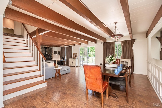 1114 Mount George Ave, Napa, CA 94558 - dining area with wood finished floors, stairway, beam ceiling, and baseboards