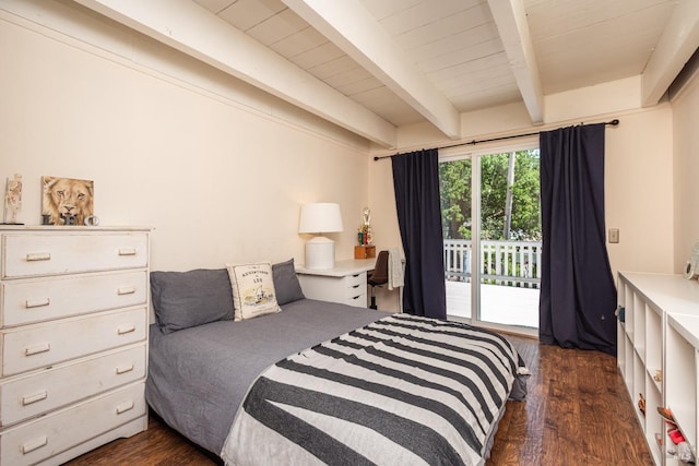 1114 Mount George Ave, Napa, CA 94558 - bedroom with access to exterior, dark wood-type flooring, and beamed ceiling