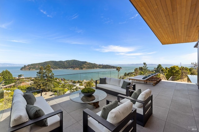 2215 Vistazo St E, Tiburon, CA 94920 - view of patio / terrace with outdoor lounge area and a water view