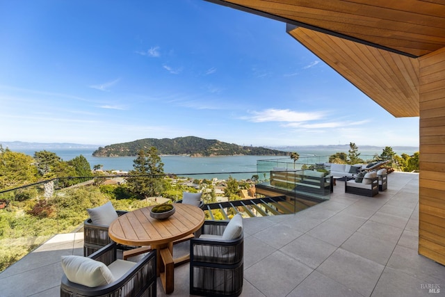 2215 Vistazo St E, Tiburon, CA 94920 - view of patio featuring a water view, an outdoor hangout area, and outdoor dining space