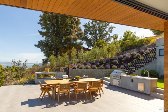 2215 Vistazo St E, Tiburon, CA 94920 - view of patio featuring outdoor dining area and stairway