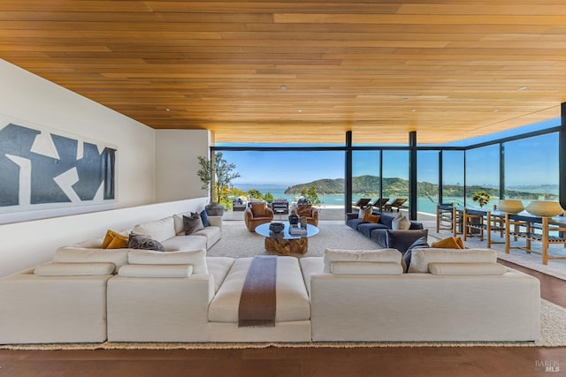 2215 Vistazo St E, Tiburon, CA 94920 - living area featuring wood ceiling and a wall of windows