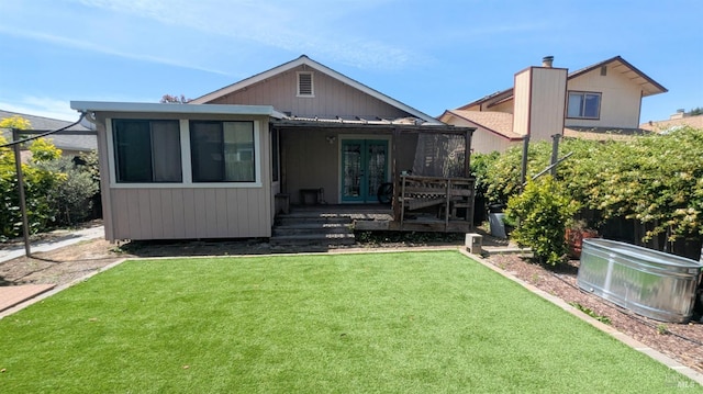 1084 Rubicon Way, Santa Rosa, CA 95401 - rear view of house featuring french doors, a lawn, and a deck