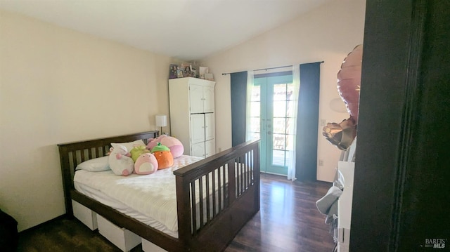 1084 Rubicon Way, Santa Rosa, CA 95401 - bedroom with lofted ceiling, dark wood finished floors, access to exterior, and french doors