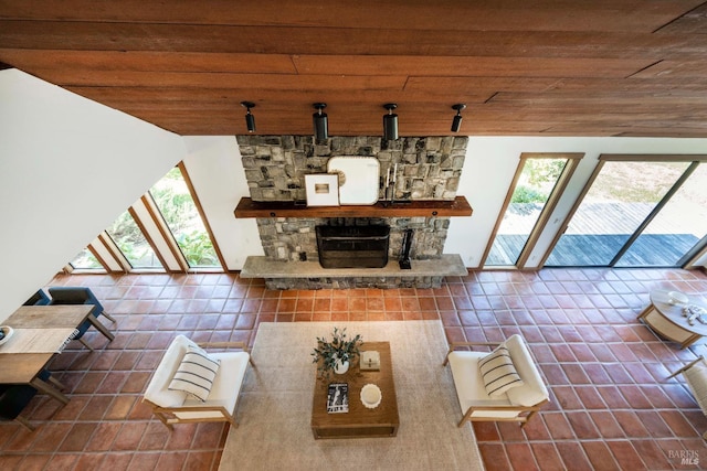 5900 Blank Rd, Sebastopol, CA 95472 - tiled living area with a skylight, plenty of natural light, wood ceiling, and lofted ceiling
