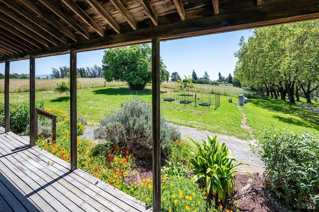 5900 Blank Rd, Sebastopol, CA 95472 - wooden terrace featuring a view of countryside and a yard