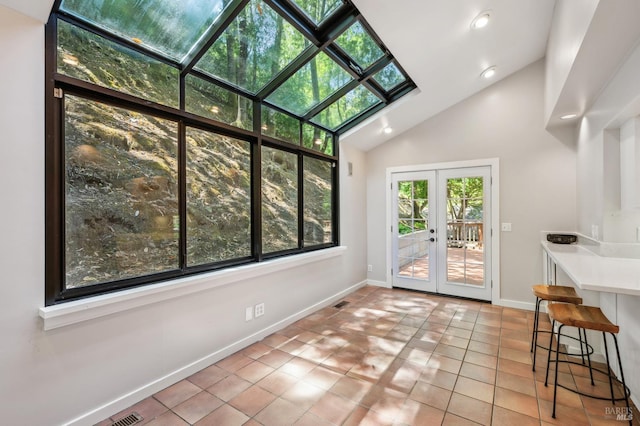 280 Oakcrest Rd, San Anselmo, CA 94960 - unfurnished sunroom with french doors, lofted ceiling, and a skylight