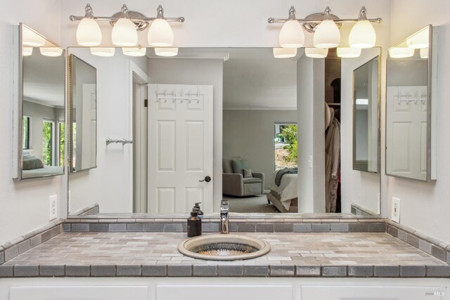 280 Oakcrest Rd, San Anselmo, CA 94960 - bathroom featuring plenty of natural light, crown molding, and vanity