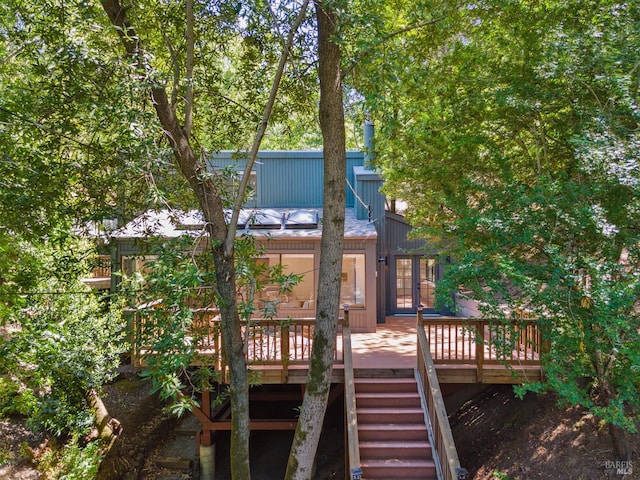 280 Oakcrest Rd, San Anselmo, CA 94960 - rear view of property with stairs and a wooden deck
