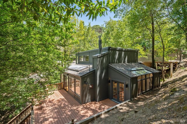 280 Oakcrest Rd, San Anselmo, CA 94960 - rear view of property featuring french doors and a wooden deck