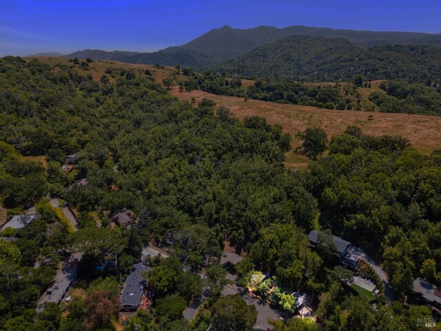 280 Oakcrest Rd, San Anselmo, CA 94960 - aerial overview of property's location featuring a heavily wooded area and mountains