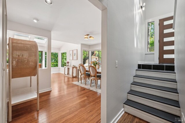 280 Oakcrest Rd, San Anselmo, CA 94960 - entrance foyer featuring wood finished floors, baseboards, and stairway