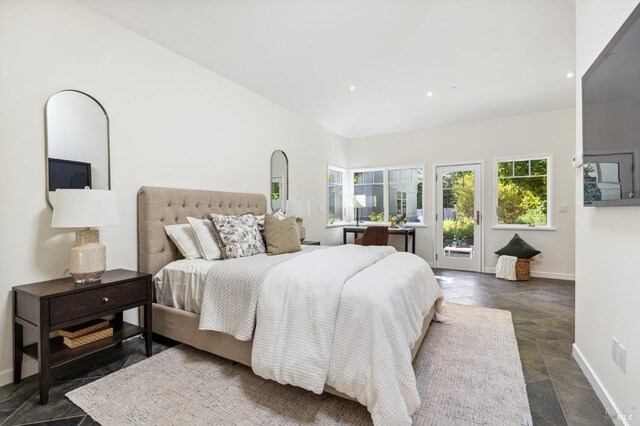 41 Cypress Rd, Point Reyes Station, CA 94956 - bedroom featuring access to outside, dark stone finish flooring, baseboards, and recessed lighting