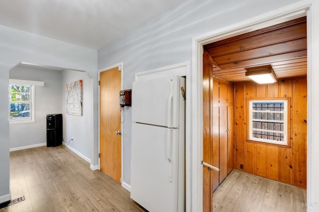 1225 Arkansas St, Vallejo, CA 94590 - kitchen with freestanding refrigerator, light wood-type flooring, and baseboards