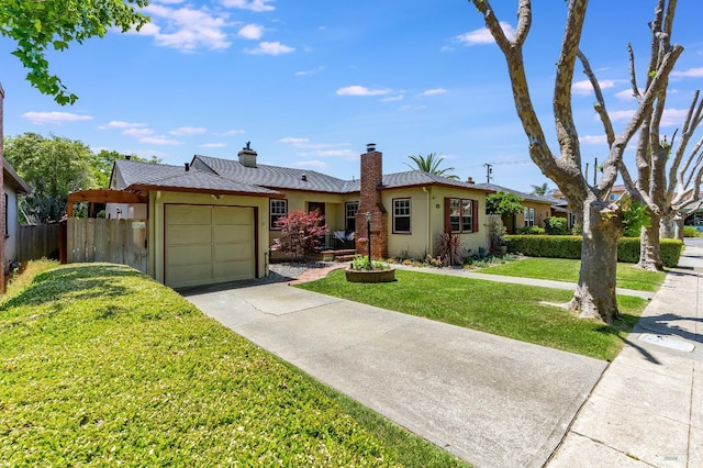 1225 Arkansas St, Vallejo, CA 94590 - ranch-style home with concrete driveway, a garage, a chimney, and stucco siding