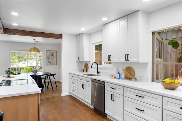 1109 Broadmoor Dr, Napa, CA 94558 - kitchen featuring dishwasher, a sink, recessed lighting, white cabinetry, and light countertops