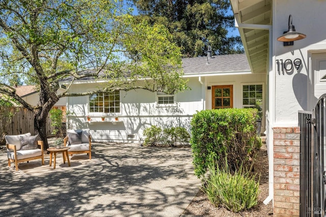 1109 Broadmoor Dr, Napa, CA 94558 - view of front of property featuring roof with shingles, a patio area, and brick siding