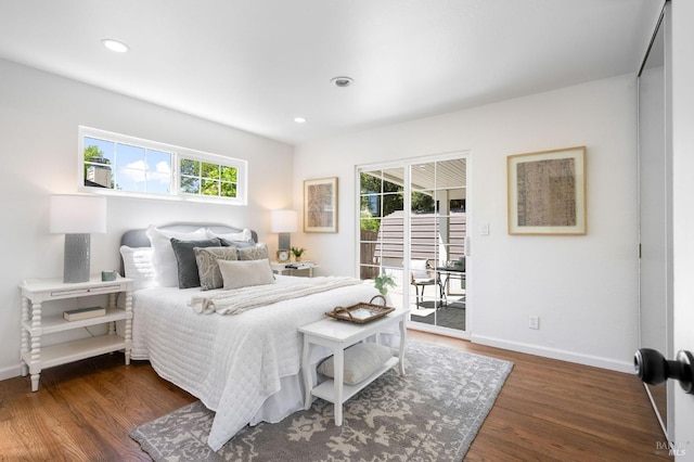 1109 Broadmoor Dr, Napa, CA 94558 - bedroom featuring access to exterior, baseboards, wood finished floors, and recessed lighting