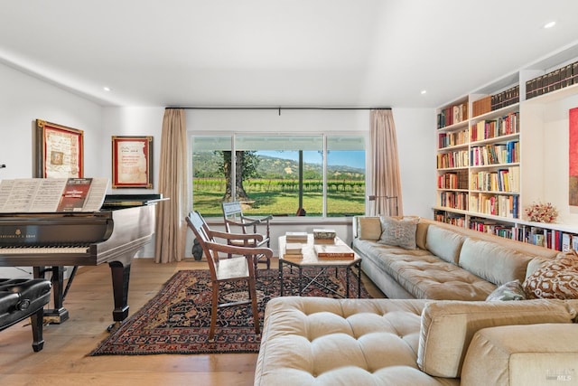 21800 River Rd, Geyserville, CA 95441 - living area with light wood-style flooring, recessed lighting, and built in shelves